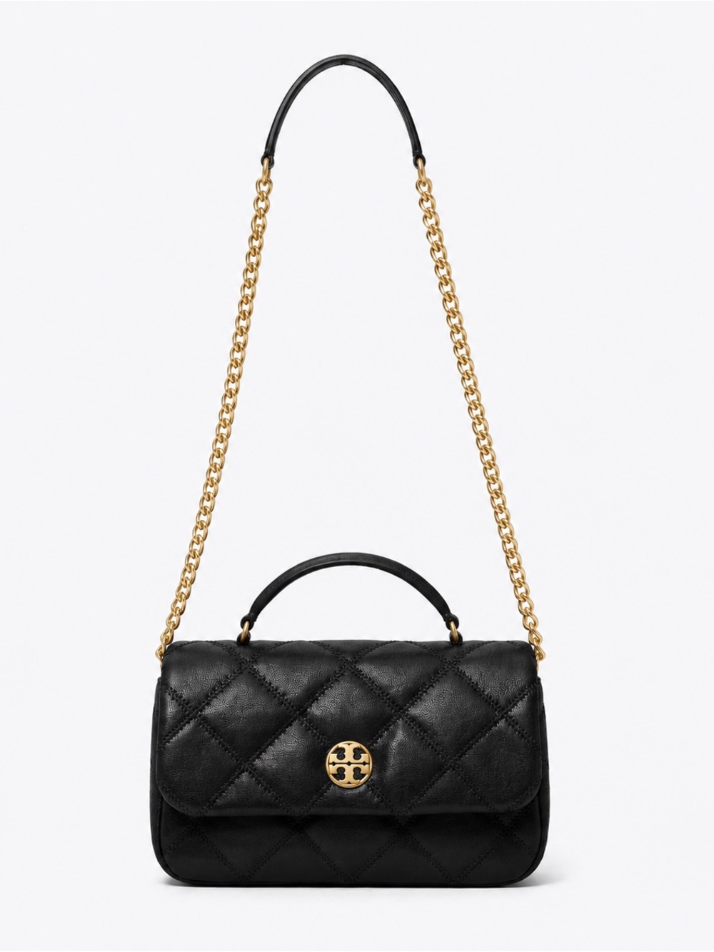 Tory Burch Black Quilted Leather Crossbody with Gold Hardware